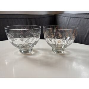 Pair of Vintage Delicate Czech? Hand Etched Crystal Bowls - Flowers and Wheat